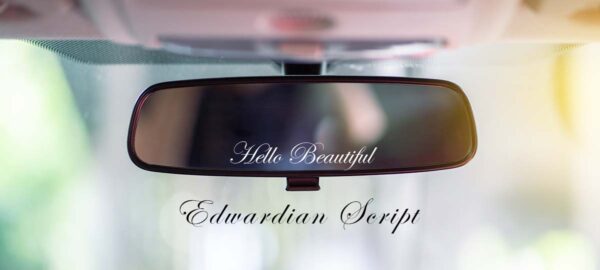 Hello Beautiful car decal in white color and edwardian script font