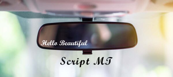 Hello Beautiful car window decal in white with script mt font